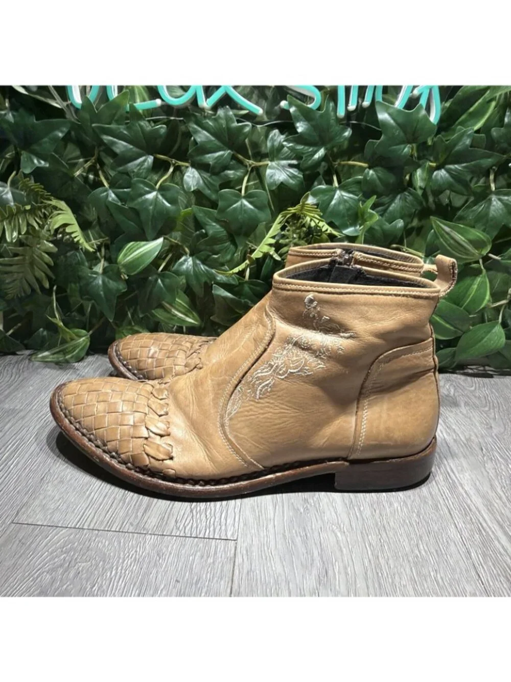 Vintage True Religion Ankle Men’s Woven Embroidery Zipper Brown Leather Sz 11.5